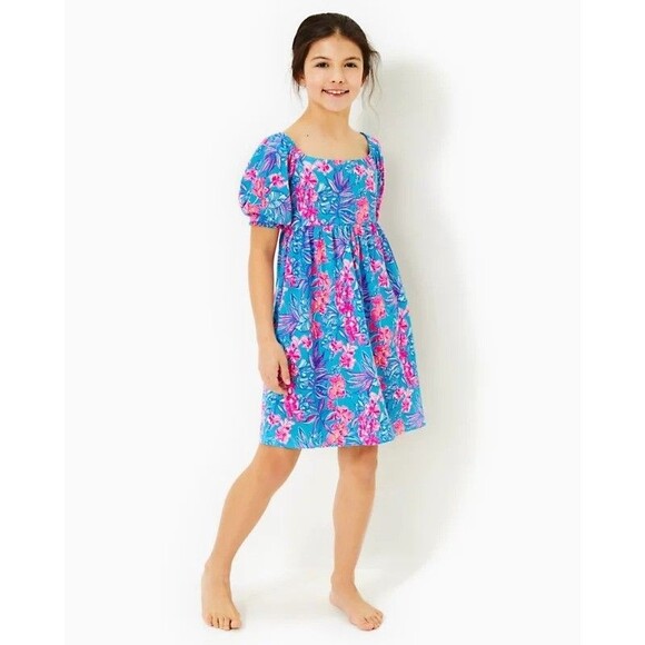 Lilly Pulitzer Girls Delaney Mini Dress Floral Print Smocked XL 12-14 Yrs 282481 - Picture 1 of 6